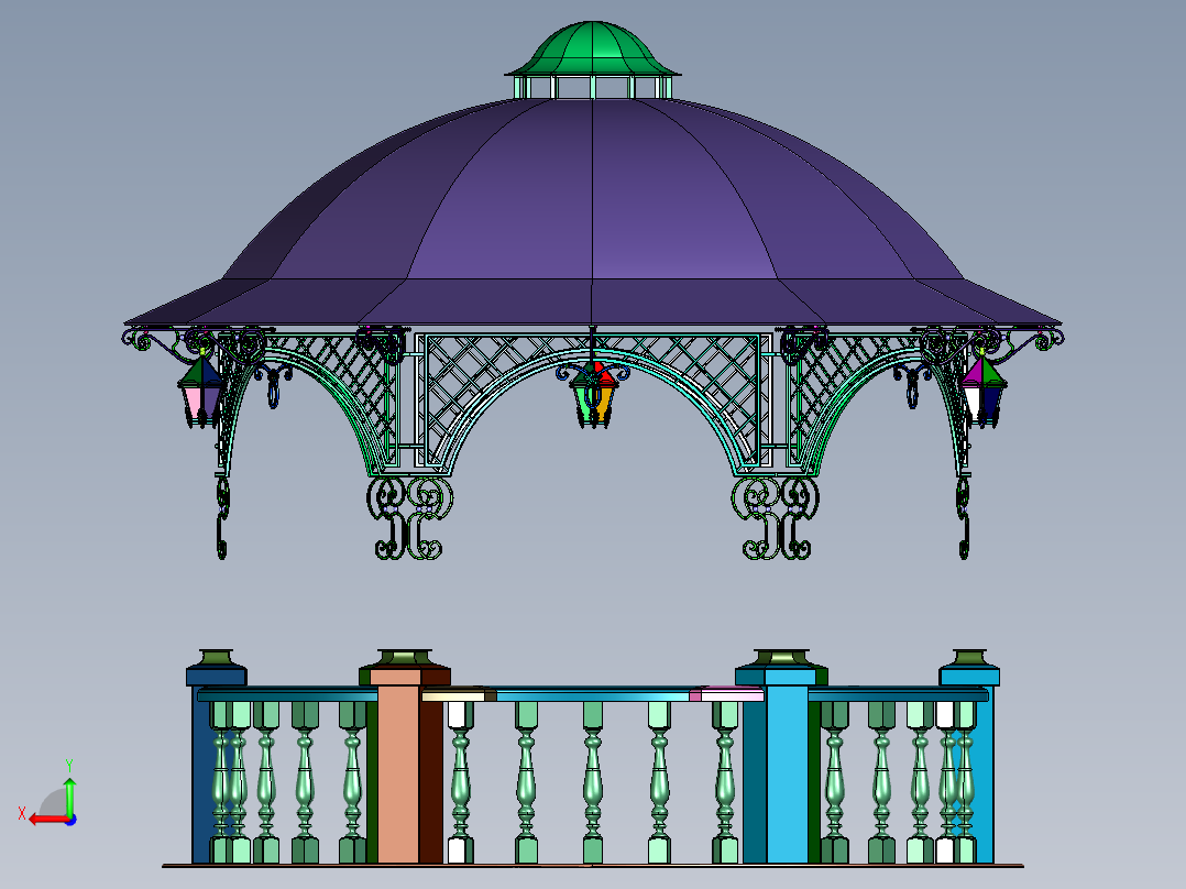 花园雅韵圆形防腐木凉亭左视图