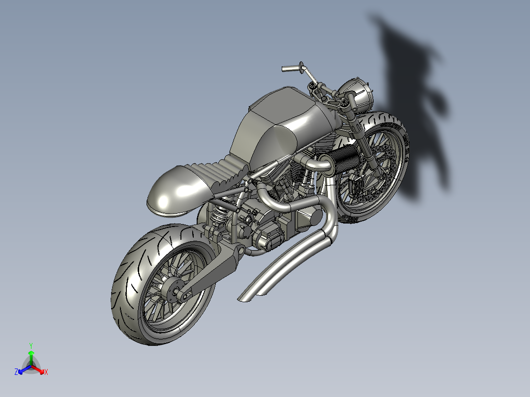 摩托车custom-naked-motorcycle-SolidWorks2010-stp-igs格式主视图