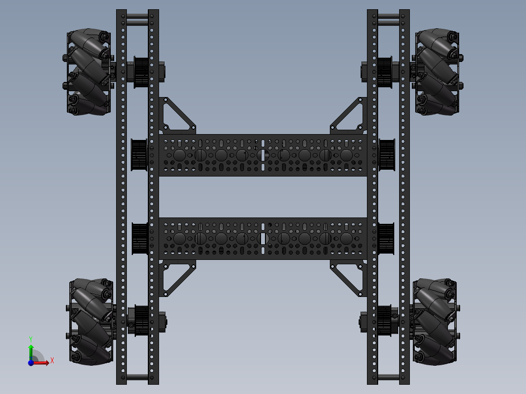 Drive Train Gobilda麦克纳姆轮小车底盘3D图纸 STEP格式前视图