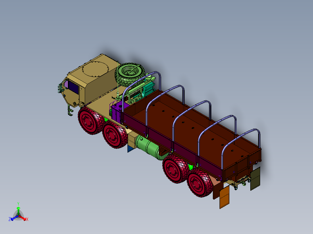 八轮驱动柴油动力的战术卡车正等轴测图