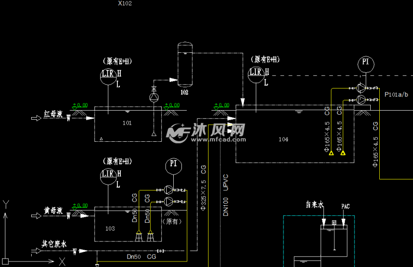 某色料厂染料废水处理工艺流程图纸（附带高程及PID图）