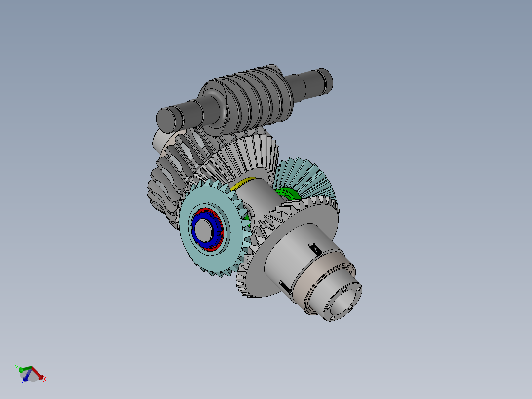蜗轮蜗杆差动齿轮结构3D图纸 Solidworks设计