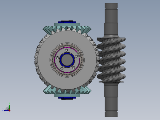 蜗轮蜗杆差动齿轮结构3D图纸 Solidworks设计右视缩略图