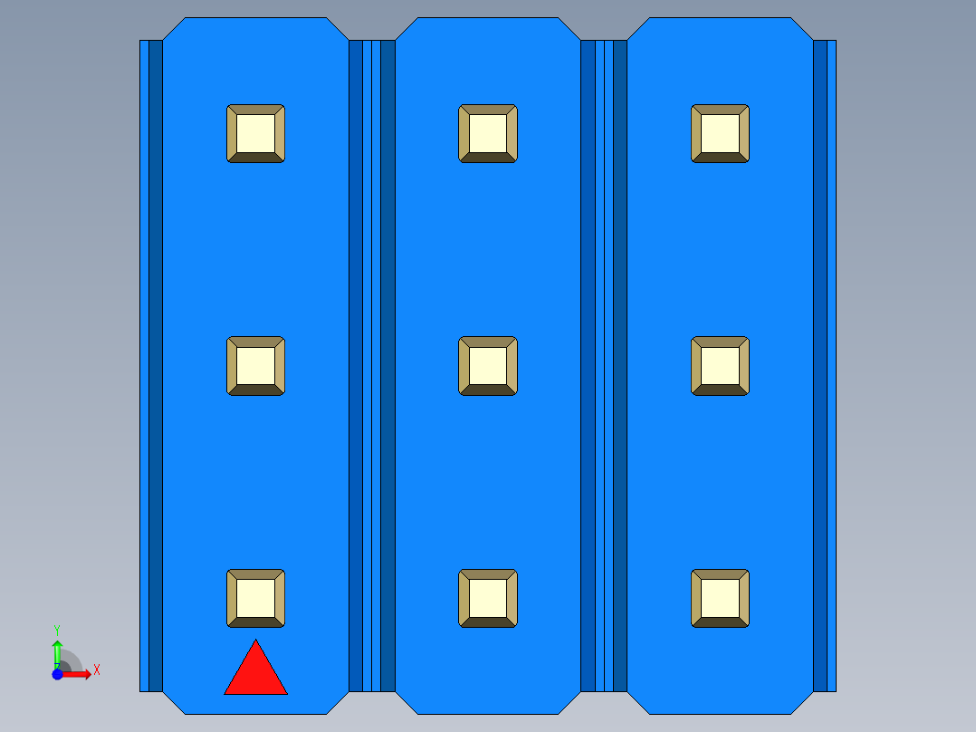 彩色公头100mil（2.54mm）系列-DS1021_blue_3x03p_100mil_Type43_rev1.0前视图