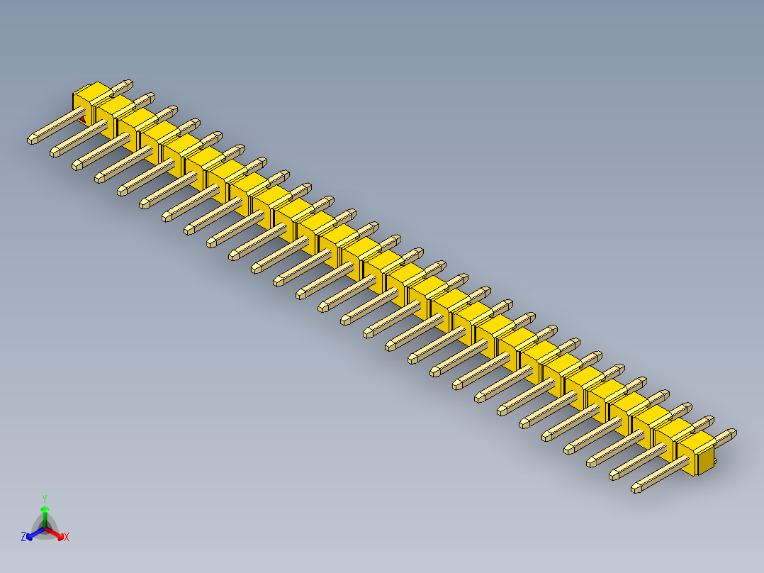 彩色公头100mil（2.54mm）系列-DS1021_yellow_1x28p_100mil_Type1_rev1.0正等轴测图