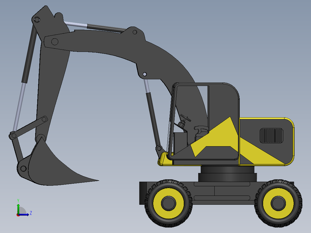 轮式挖掘机简易左视图