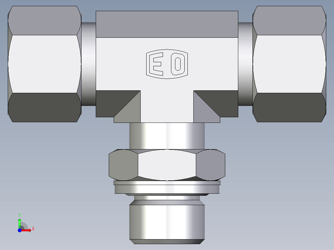 卡套式工业通用硬管接头EO_Adjustable_locknut_branch_tee_TEE12SMCF前视图