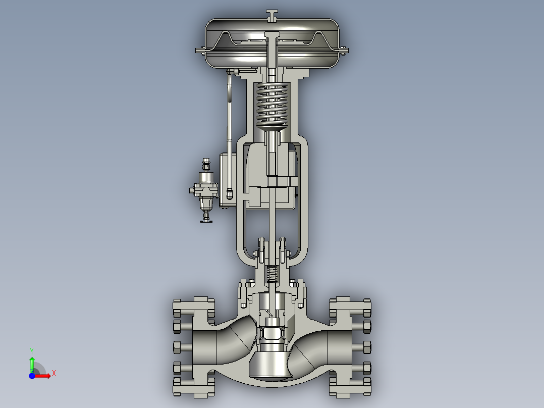 气动隔膜调节阀低温流量调节阀剖切详细结构前视图