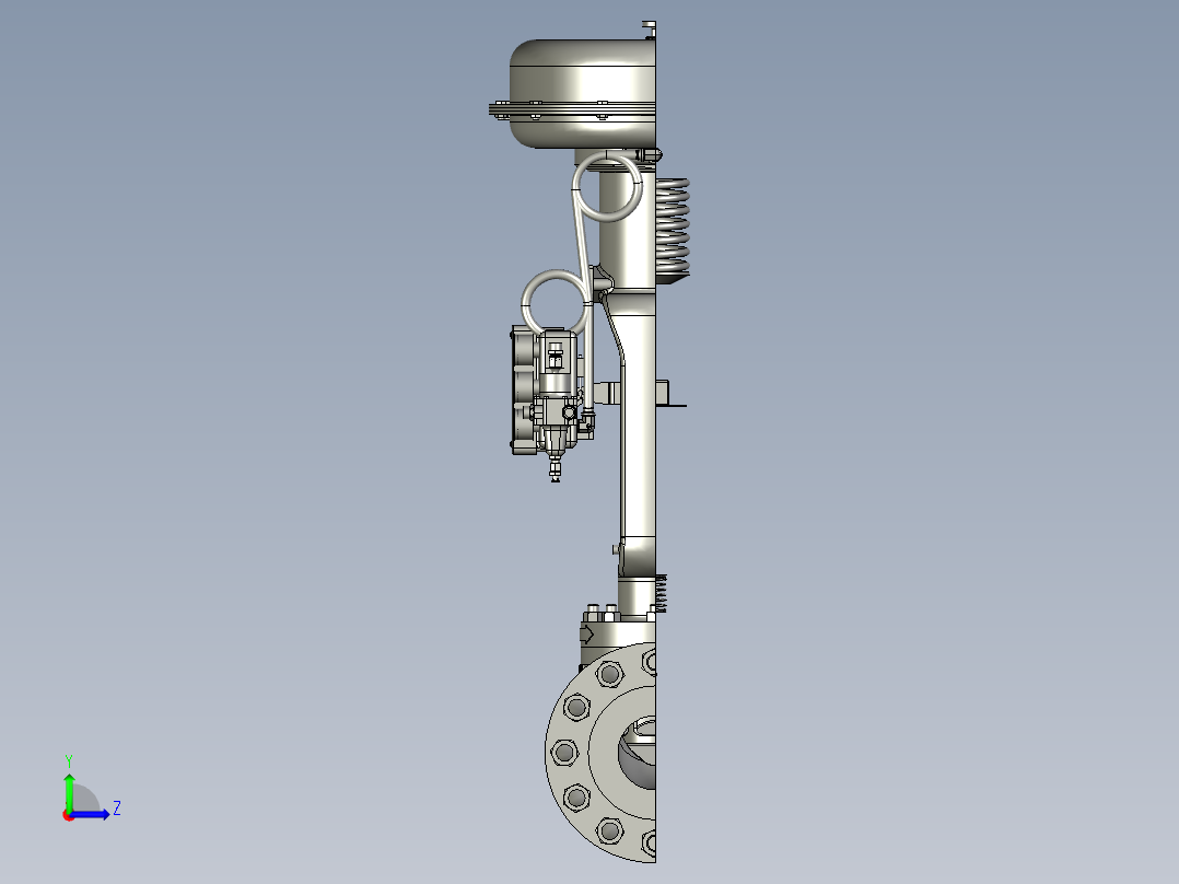 气动隔膜调节阀低温流量调节阀剖切详细结构左视图