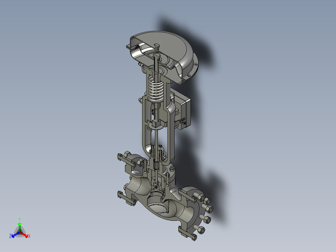 气动隔膜调节阀低温流量调节阀剖切详细结构正等轴测图
