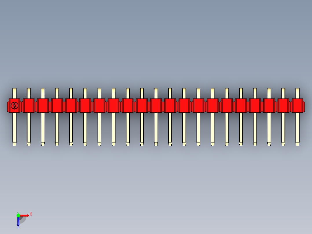 彩色公排针 100mil 2.54mm 系列-DS1022_red_1x21p_100mil_TypeD_rev1.0俯视图