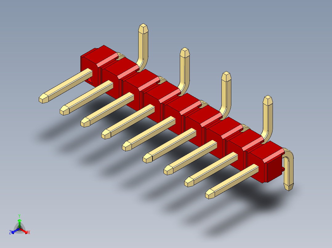 彩色公排针 100mil 2.54mm 系列-DS1022_red_09p_100mil_Type_SMT_R2_rev1.0主视图