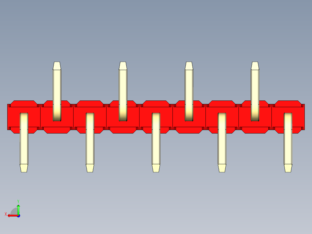 彩色公排针 100mil 2.54mm 系列-DS1022_red_09p_100mil_Type_SMT_R2_rev1.0后视图