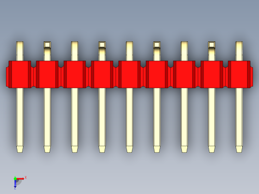 彩色公排针 100mil 2.54mm 系列-DS1022_red_09p_100mil_Type_SMT_R2_rev1.0俯视缩略图