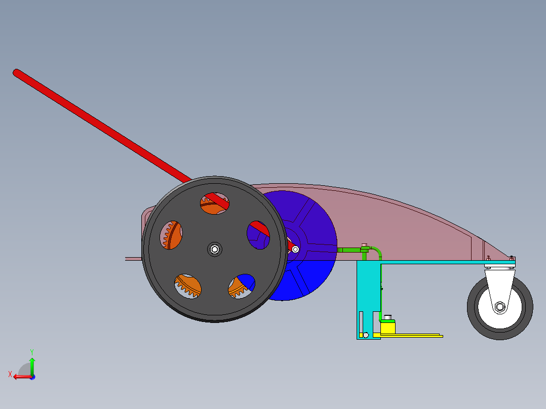 手推式割草机模型设计含三维二维说明书后视图
