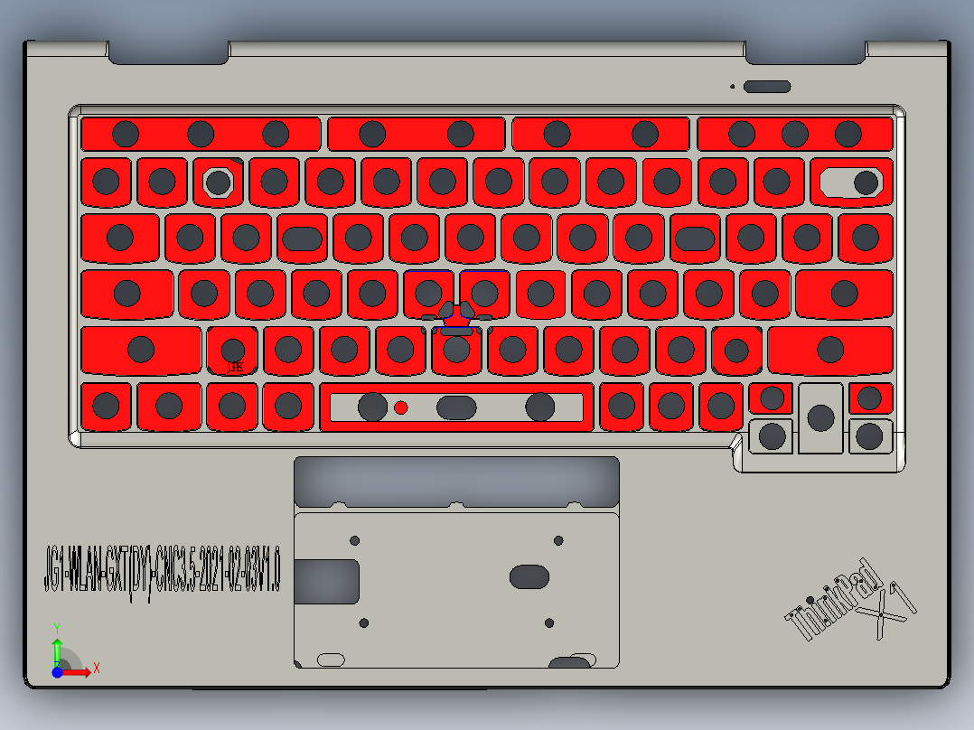 锻压笔记本C壳铣键盘框UG程序模型前视图