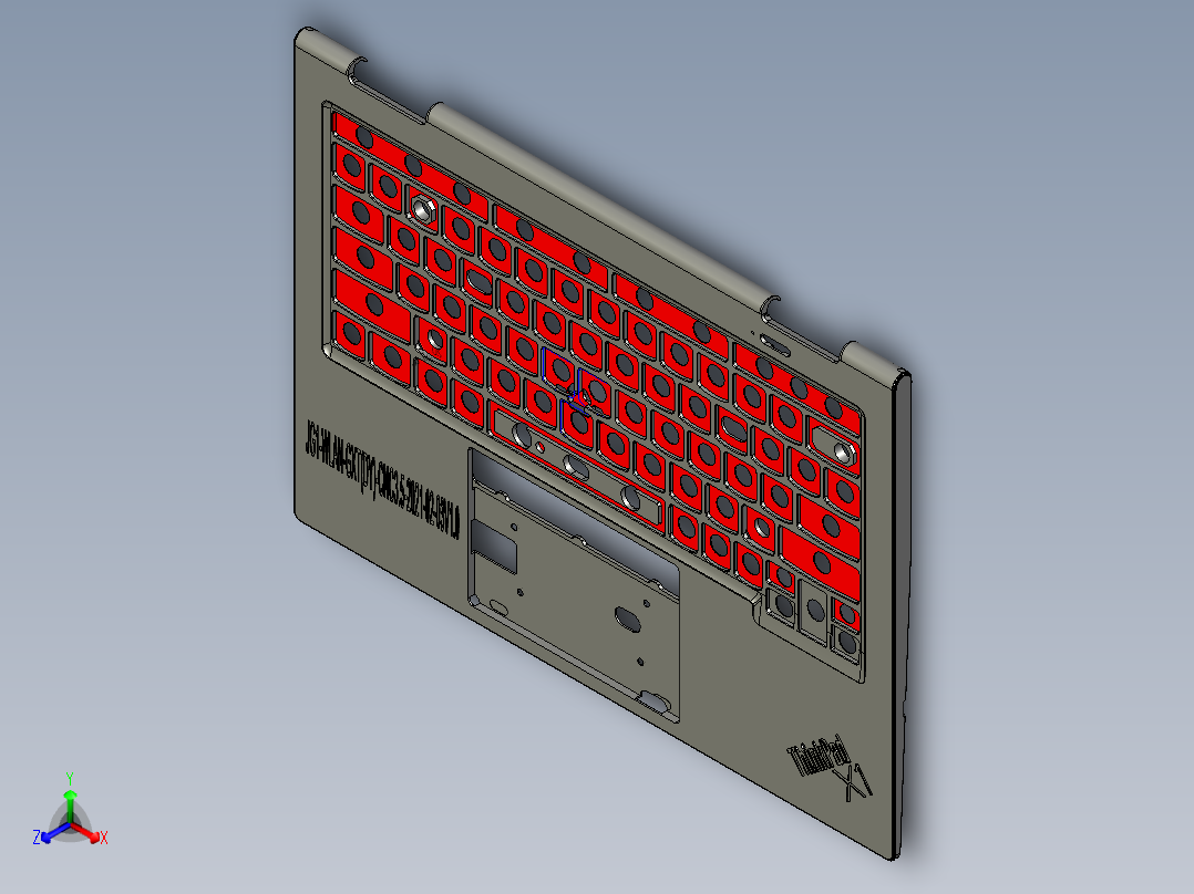 锻压笔记本C壳铣键盘框UG程序模型正等轴测图