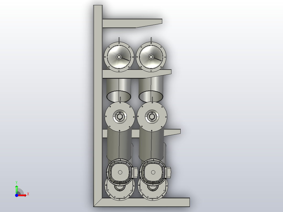 螺杆输送机在货架上组装和储存前视图