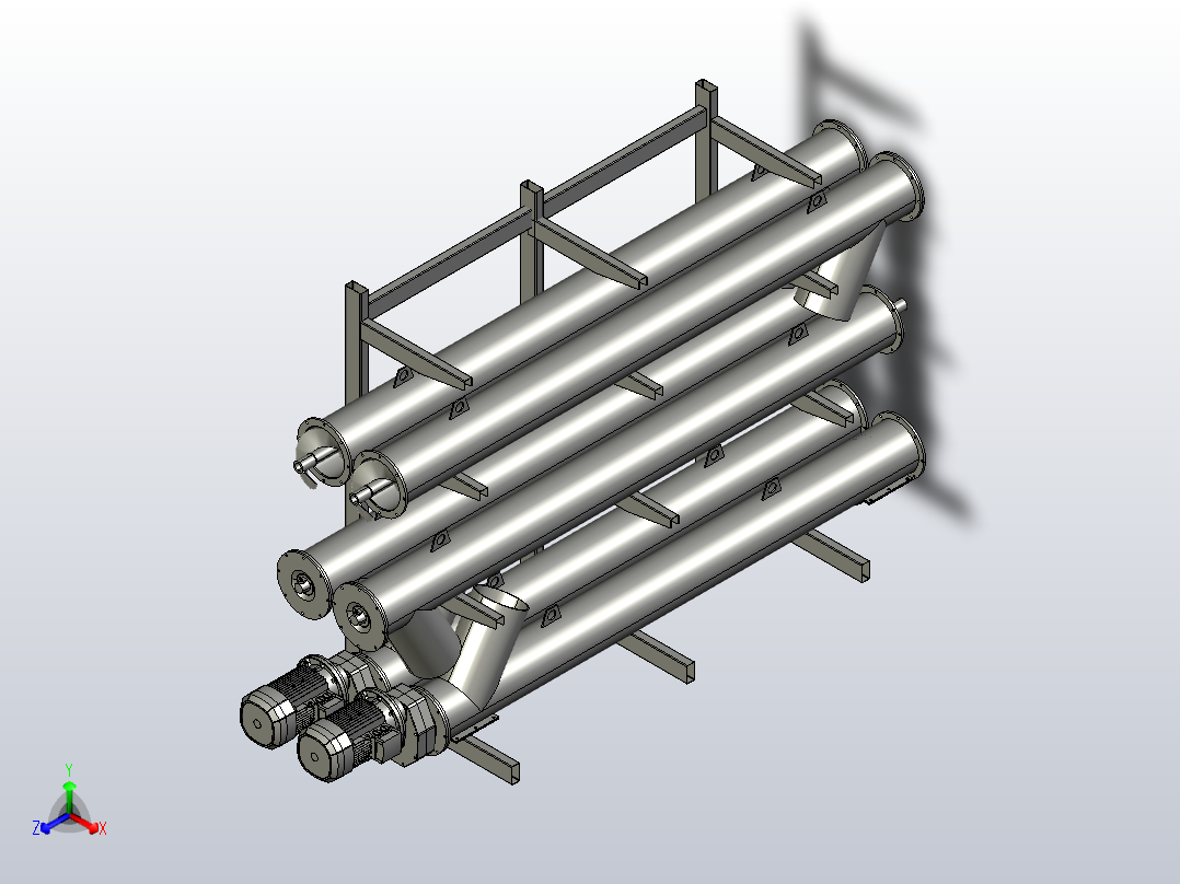 螺杆输送机在货架上组装和储存正等轴测图