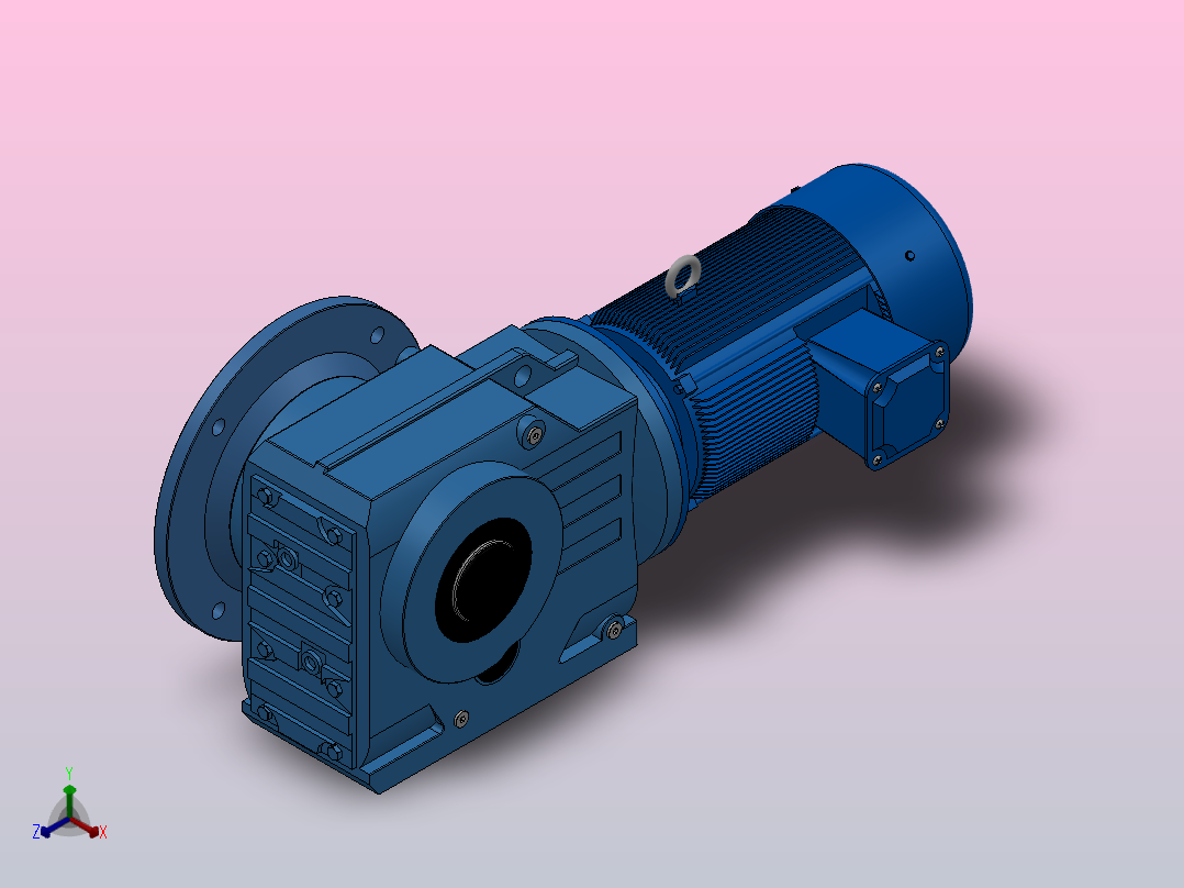 KAF87轴输入的螺旋锥齿轮减速机KAF87-YV1.5-6P-126.68-M1-0°-B正等轴测图