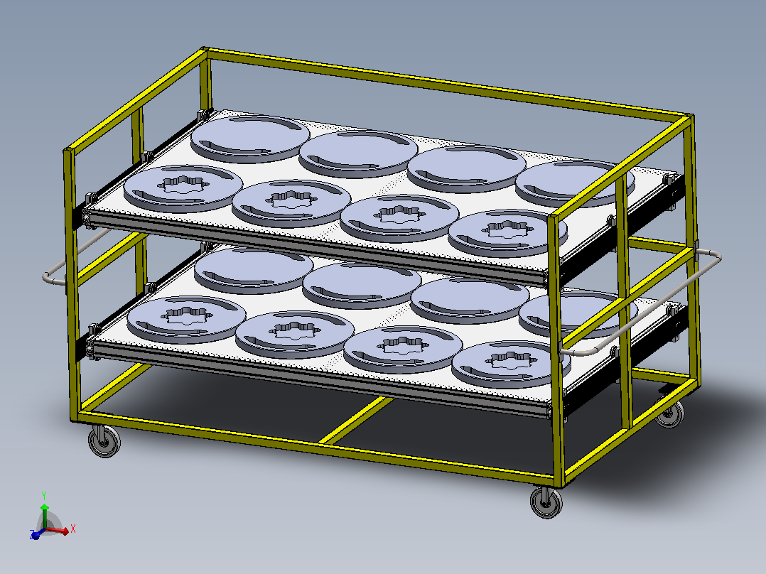 带双抽屉的物料搬运手推车3D图纸 Solidworks设计主视图