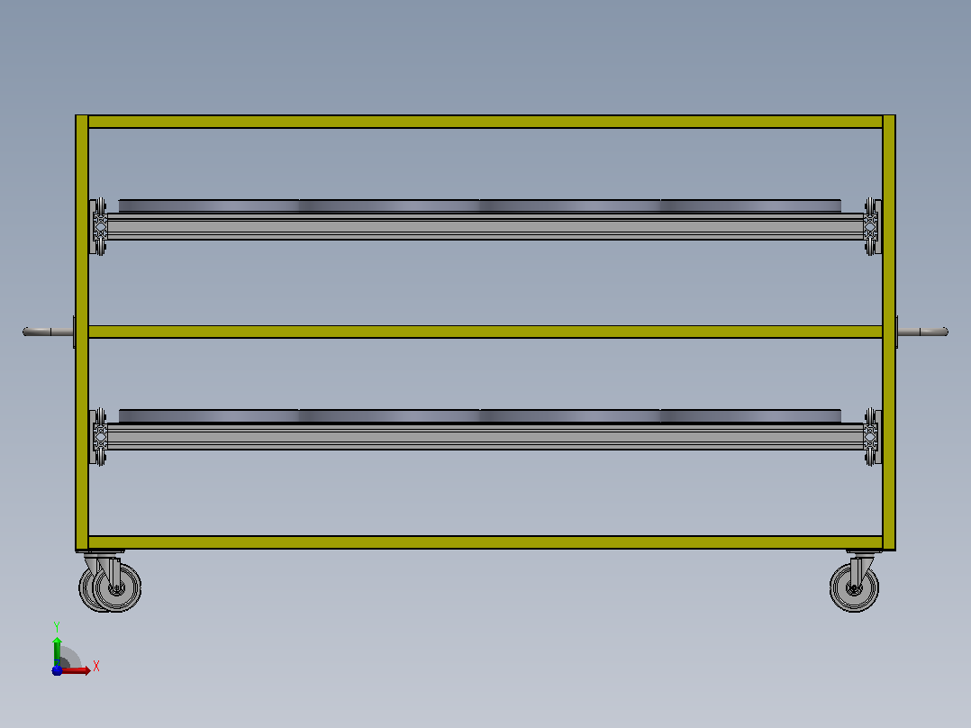 带双抽屉的物料搬运手推车3D图纸 Solidworks设计前视图