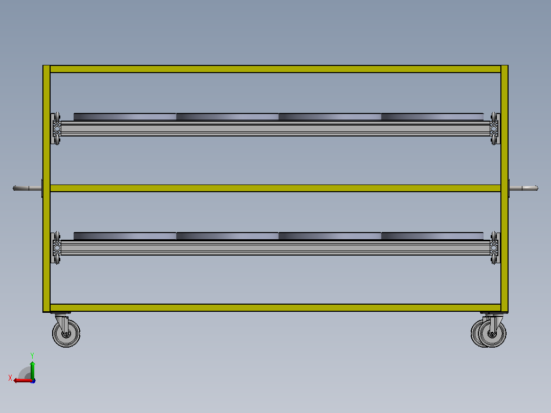 带双抽屉的物料搬运手推车3D图纸 Solidworks设计后视图