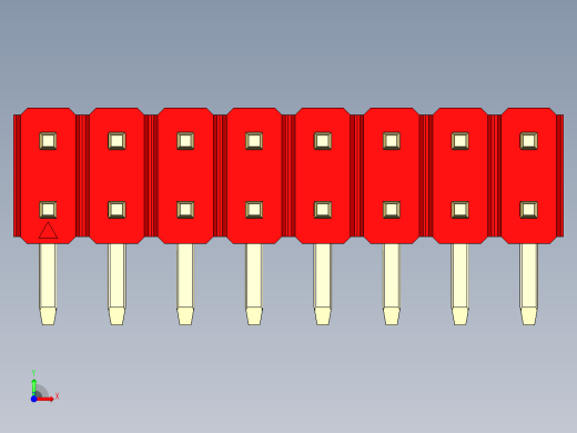 彩色公排针 100mil 2.54mm 系列-DS1022_red_2x08p_100mil_TypeD_rev1.0前视缩略图