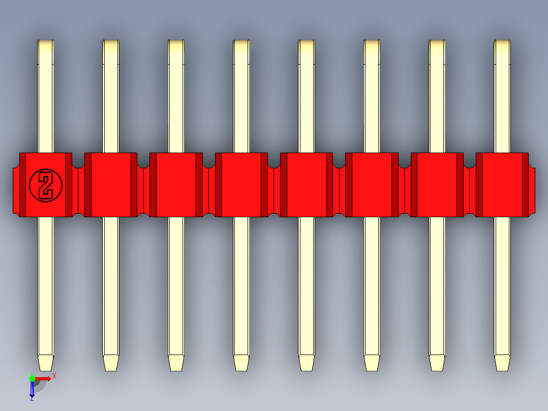 彩色公排针 100mil 2.54mm 系列-DS1022_red_2x08p_100mil_TypeD_rev1.0俯视图