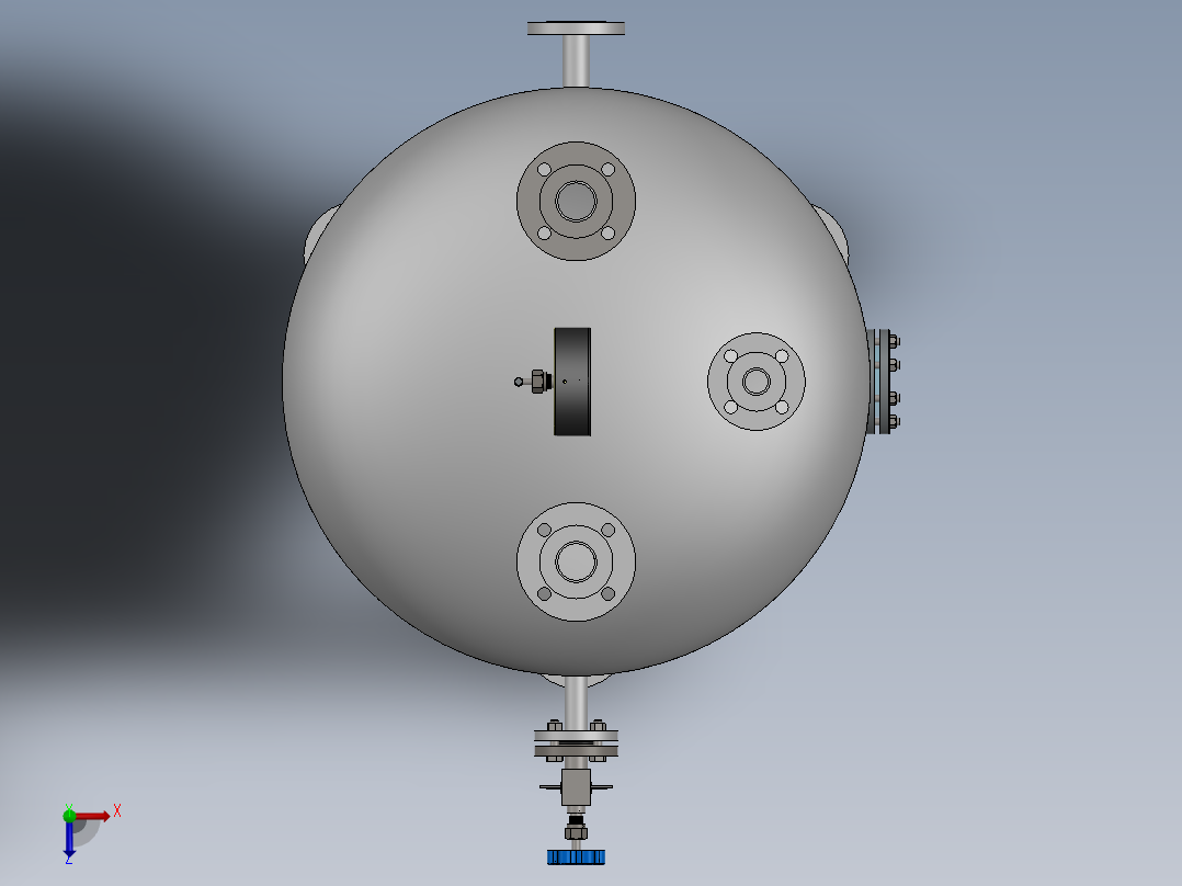 0.5立方不锈钢冷凝水罐三维模型俯视图