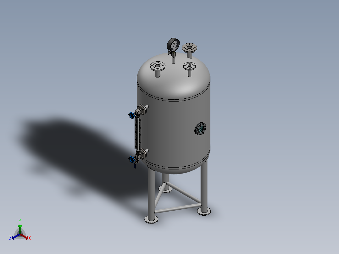 0.5立方不锈钢冷凝水罐三维模型正等轴测图