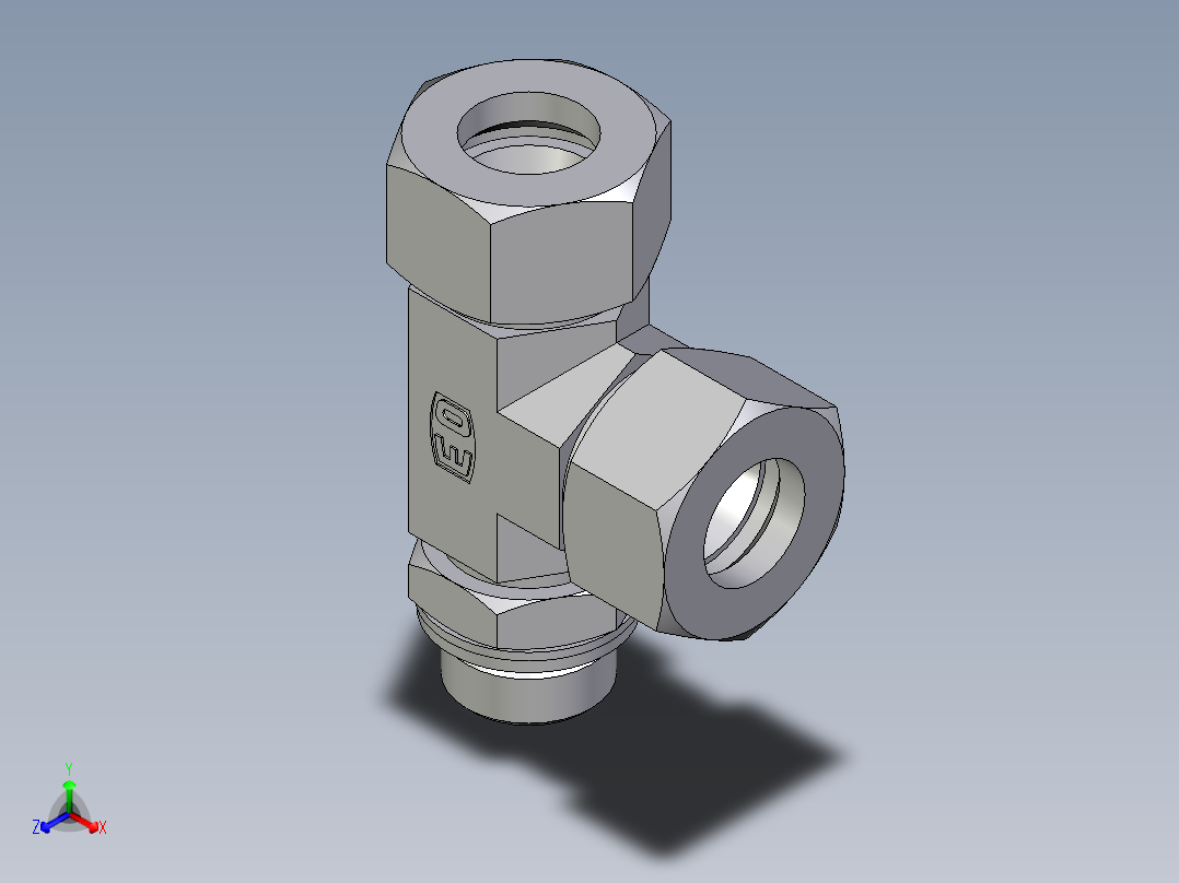 卡套式工业通用硬管接头EO_Adjustable_locknut_run_tee_LEE18ZLMCF主视图