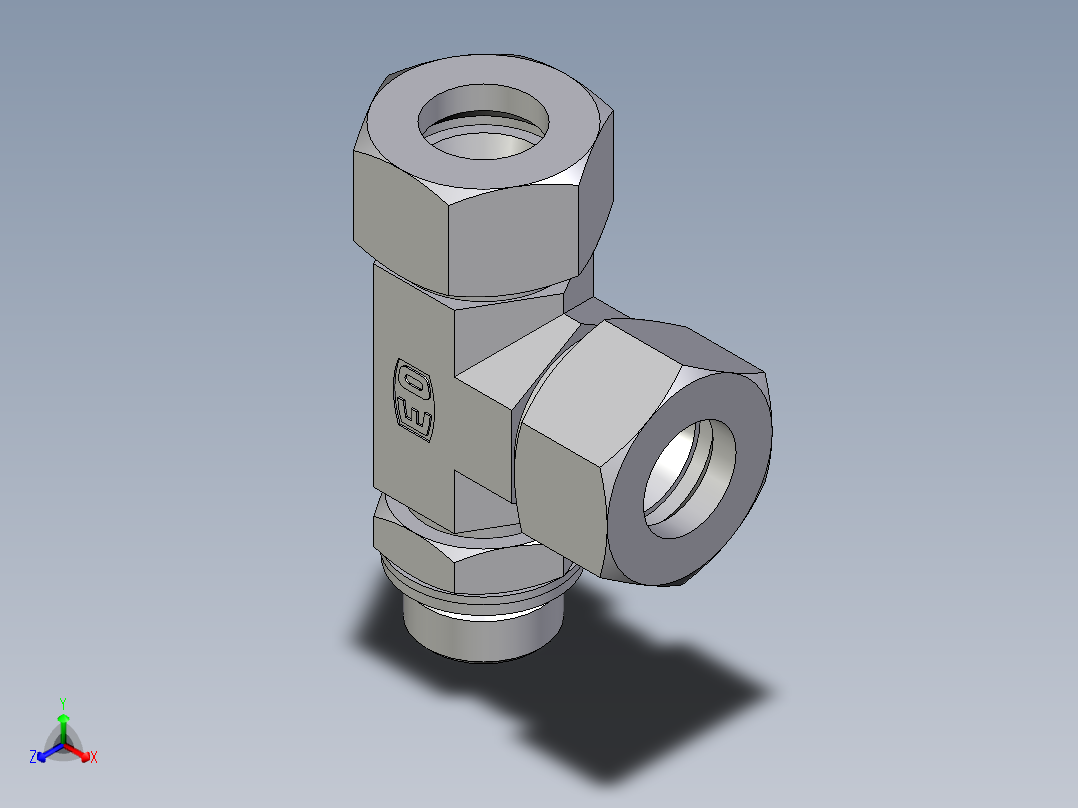 卡套式工业通用硬管接头EO_Adjustable_locknut_run_tee_LEE18ZLMCF正等轴测图