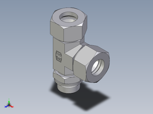 卡套式工业通用硬管接头EO_Adjustable_locknut_run_tee_LEE18ZLMCF正等轴测缩略图