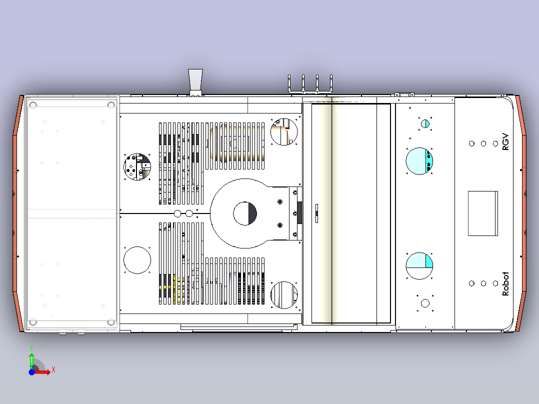 RGV小车集成轨道式车载机器人3D图纸前视图