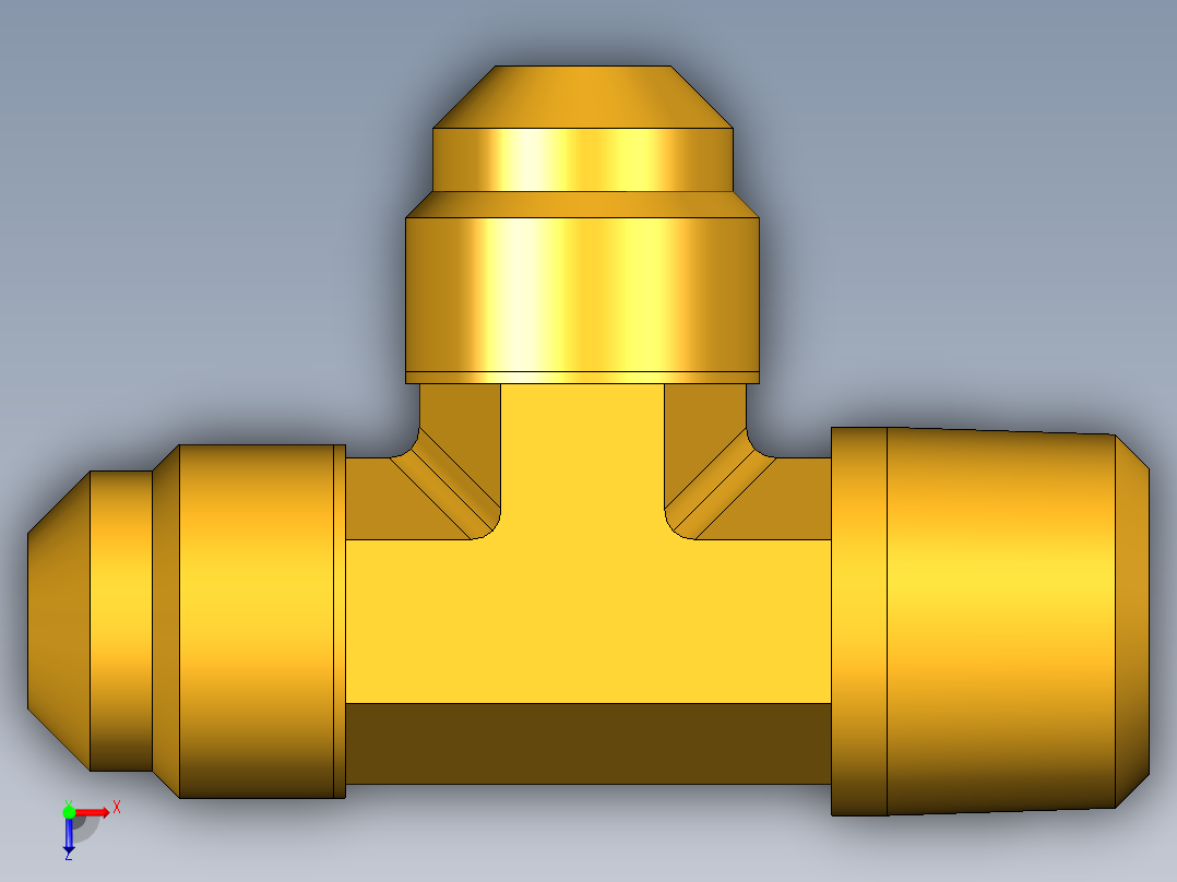 扩口式工业通用硬管接头Male Run Tee 151F-6-6俯视图