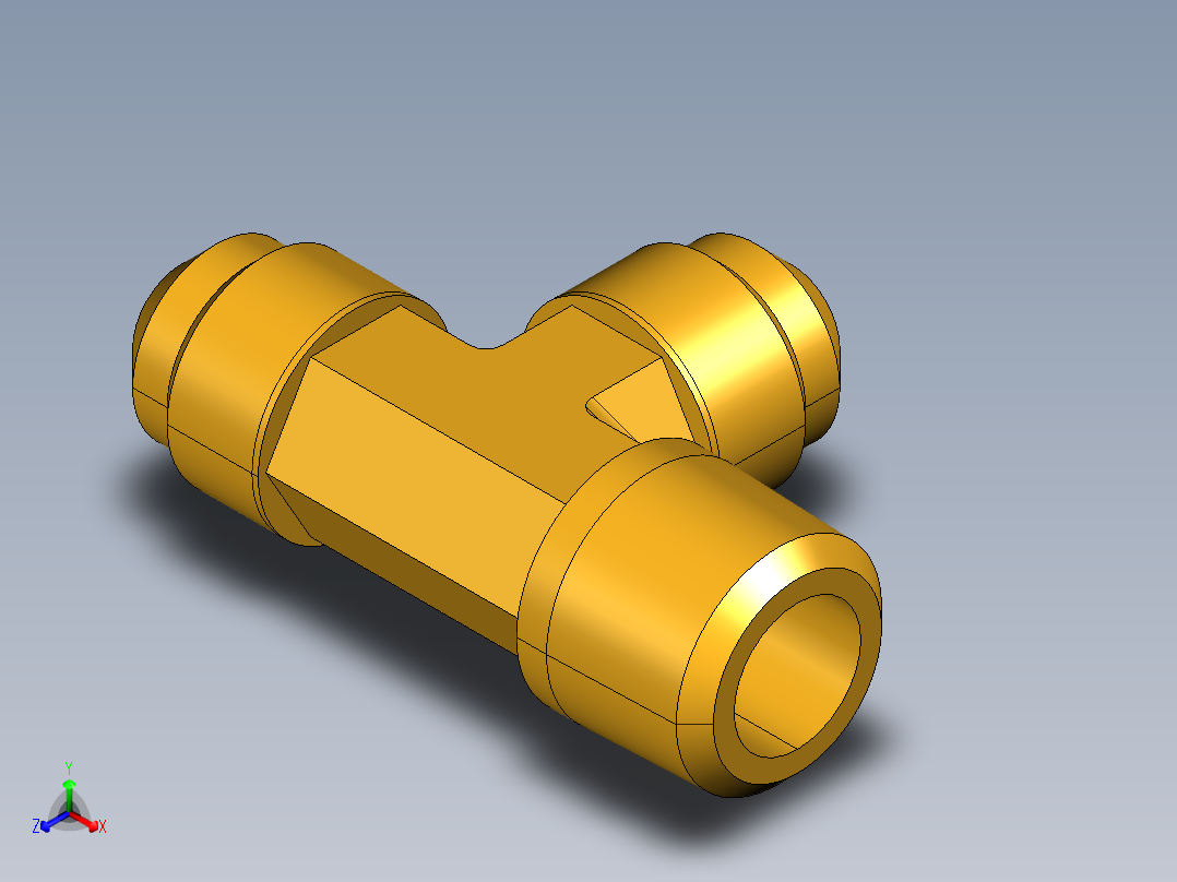 扩口式工业通用硬管接头Male Run Tee 151F-6-6正等轴测图