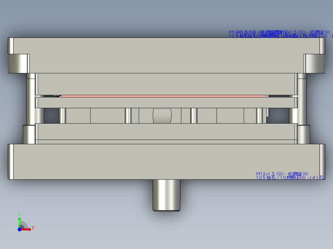 客车车门垫板落料、冲孔级进模前视图