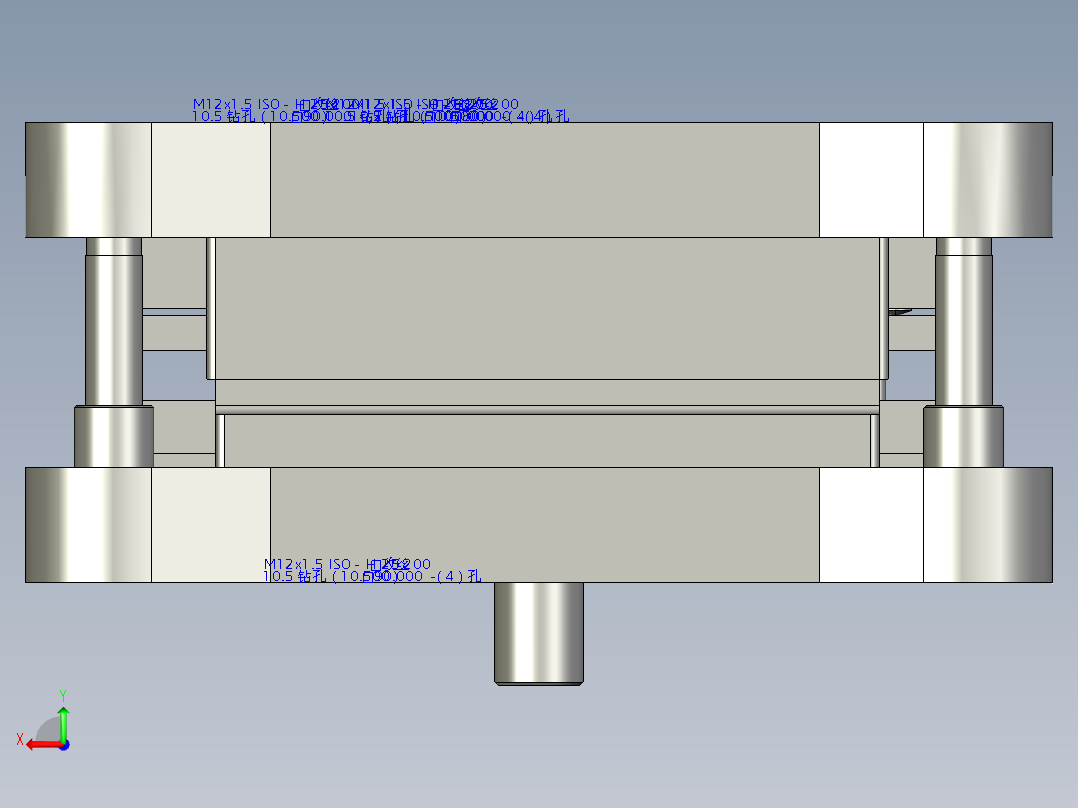 客车车门垫板落料、冲孔级进模后视图