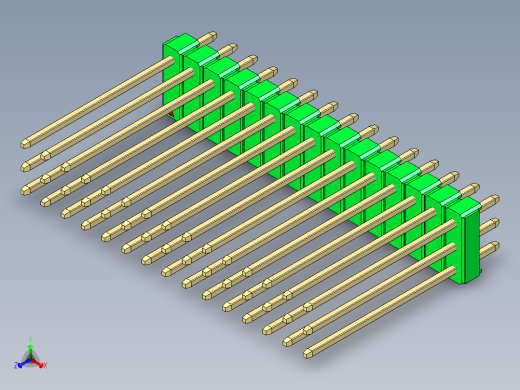 彩色公头100mil（2.54mm）系列-DS1021_green_3x15p_100mil_Type19_rev1.0正等轴测缩略图