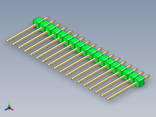 彩色公头100mil（2.54mm）系列-DS1021_green_1x18p_100mil_Type5_rev1.0正等轴测缩略图