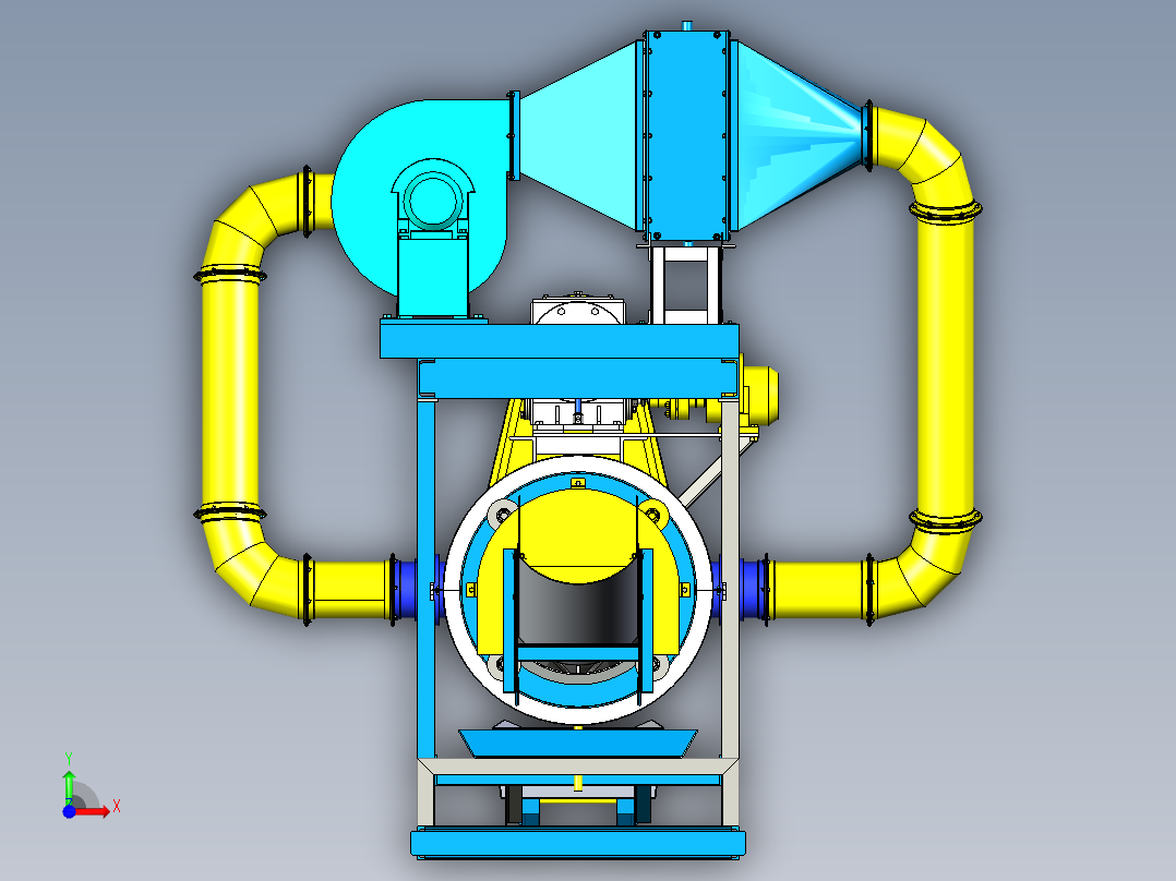 rotary-drying-chamber旋转干燥室3D数模图纸 STP x_t格式前视图