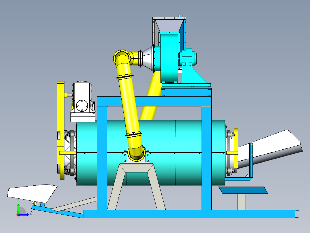rotary-drying-chamber旋转干燥室3D数模图纸 STP x_t格式左视图