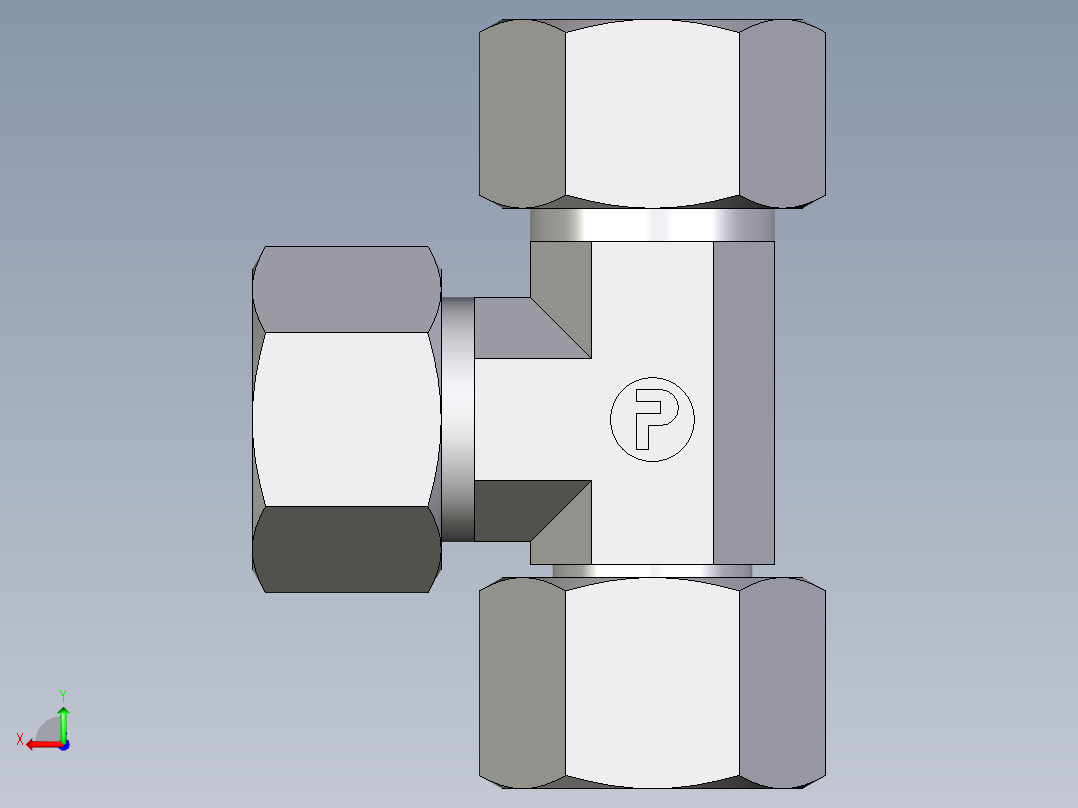 卡套式工业通用硬管接头EO_Swivel_nut_run_tee_EL15ZLCF后视图