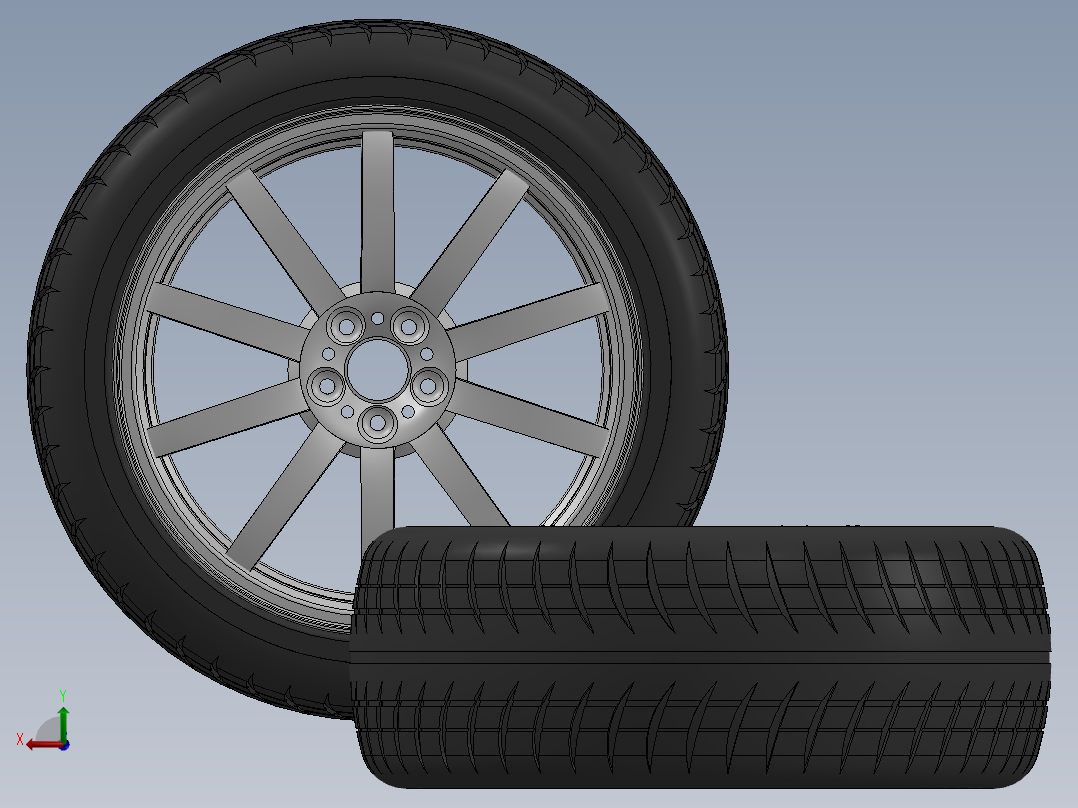 简易轮胎轮毂3D模型图纸 Solidworks设计后视图