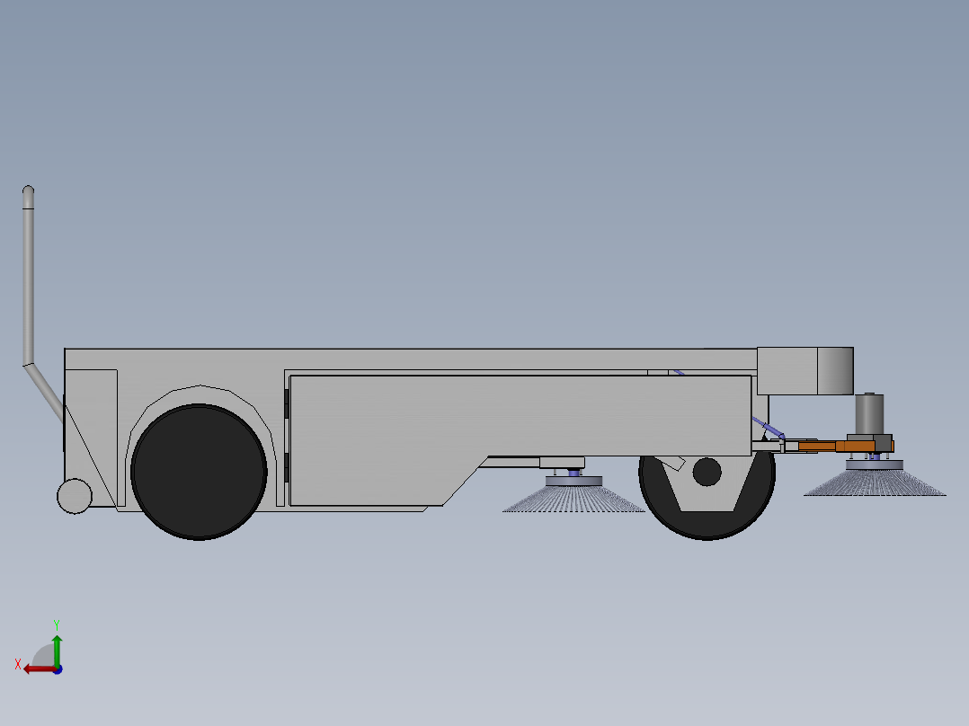 三轮扫地车底盘三维SW模型后视图