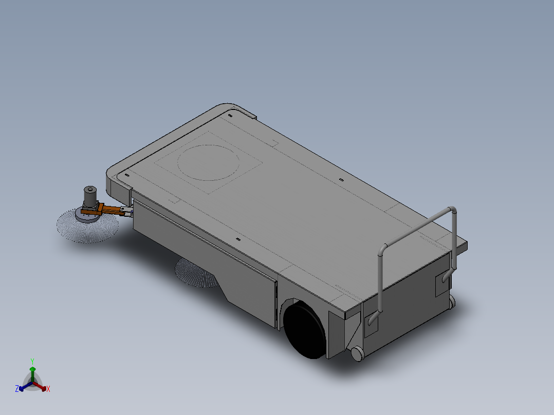 三轮扫地车底盘三维SW模型正等轴测图