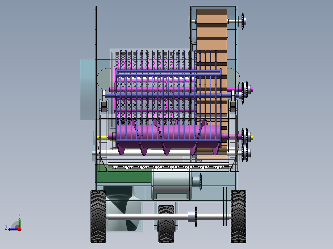 水稻收割脱粒一体机设计含SW三维图+CAD+说明书右视图