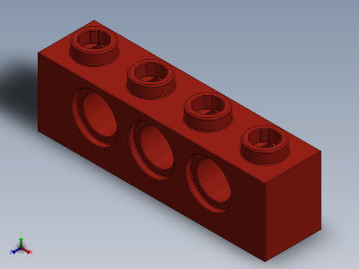 乐高机械组积木（横梁）-370121 Bright Red Technic Brick 1 x 4 with Holes正等轴测缩略图