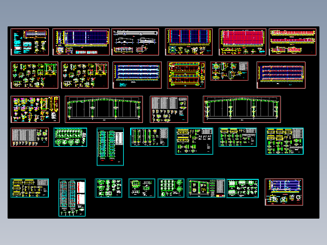 3跨54米某地起重机械厂带吊车钢结构厂房结构cad图纸